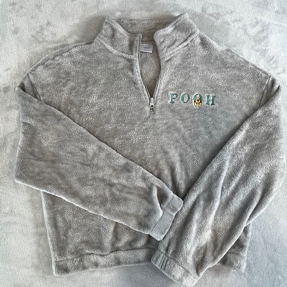 Disney Winnie the Pooh Gray Ultra Soft Fleece Quarter Zip Pullover Jacket XL